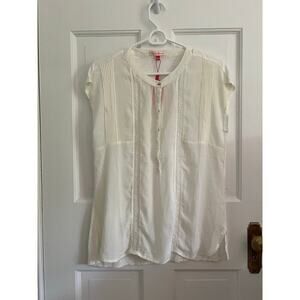 NEW English Laundry Women's S Short Sleeve Blouse Top White Ivory Grandma Sheer
